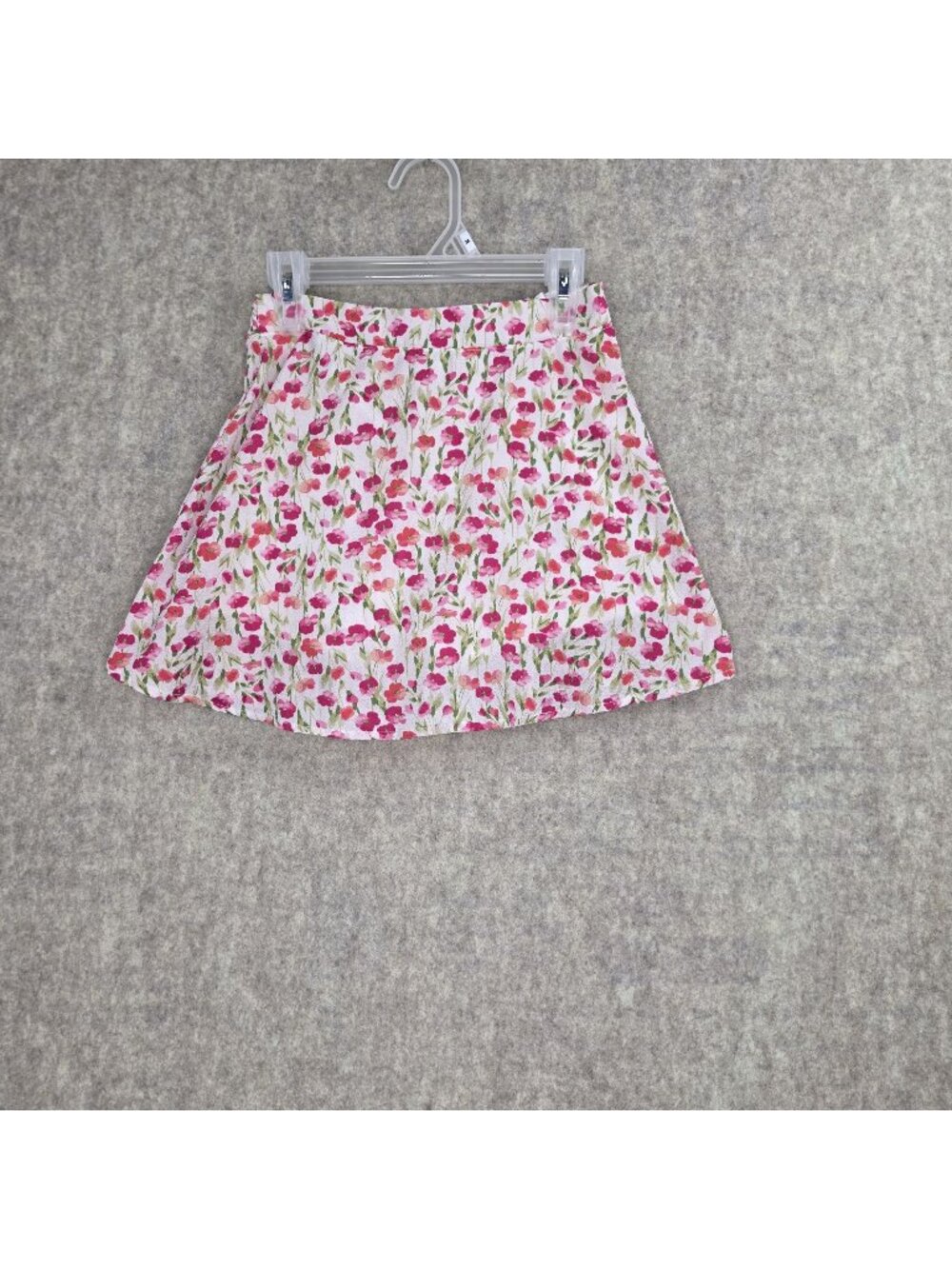 Girls Pink & White Floral Print Skirt Lightweight Lined Casual Youth Size M